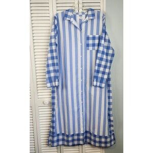 Bed Head 100% Cotton Blue Striped Maxi Sleep Dress Kaftan Resort Cover Up One Sz